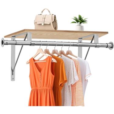 Imagem de Haste de armário, varões de armário de 40,6 a 213 cm, postes de guarda-roupa ajustáveis para pendurar roupas e suporte resistente para poste de armário (a prateleira não incluída) (prata)