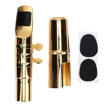 Imagem de Asixxsix Bocal de Saxofone Tenor, Bocal de Bronze Sax Bob Com Tampa de Metal e Ligadura Segura, Ligadura Lacada Dourada para Profissão e Iniciantes