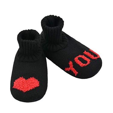 Imagem de Panda Bros Meias femininas com garras, botas femininas felpudas com parte inferior antiderrapante, chinelos aconchegantes para casa, Black Love, 8-10