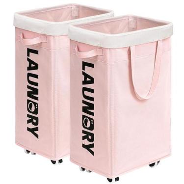 Imagem de Cestos de roupa suja Goodpick Pink com rodas, pacote com 2 unidades, 7