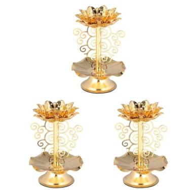 Imagem de Healifty Castiçal de ouro em forma de flor de lótus 3 peças castiçal de ouro premium Diwali Diya castiçal votivo vela vela de luz de chá