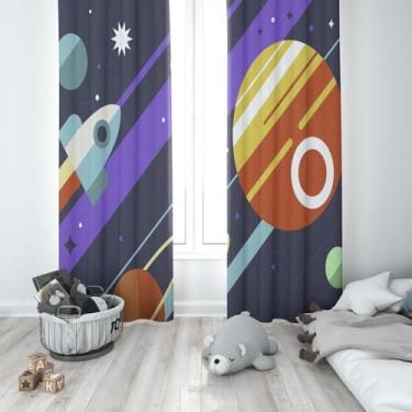 Imagem de Cortina Tecido Oxford Quarto Infantil Espaço Planetas Estrelas e Nave 