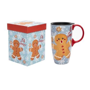 Imagem de Topadorn Caneca de café cerâmica xícara de chá com latte de porcelana com tampa 500 ml Pão de gengibre