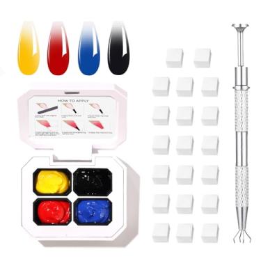 Imagem de Finger Secret Conjunto de 4 cores Ombre Pat Gel esmalte, pintura gradiente gel com 20 peças de esponjas de unhas para arte de unhas DIY pode ser pintado em salão ou uso doméstico (k9)