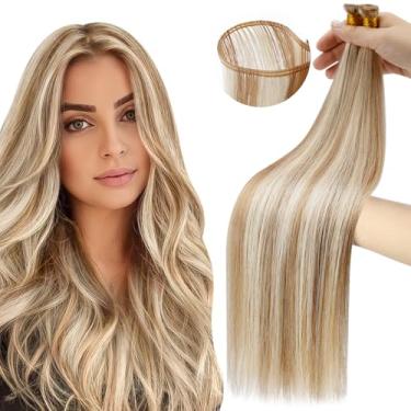 Imagem de Moresoo Genius Weft Extensions Cabelo Humano Real Loiro Destaques Remy Tramas Amarradas À Mão Castanho Claro Com 18 Polegadas 50G