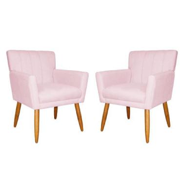 Imagem de Kit 2 Poltronas Decorativa Para Sala Recepção Cecília Suede Rosa Bebe 