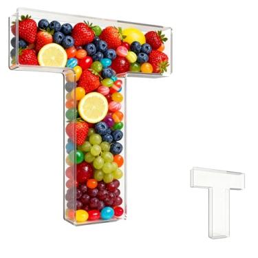 Imagem de Bandeja de charcutaria acrílica com alfabeto de 25,4 cm – recarregável, reutilizável, bandeja de servir para bolo e doces, decoração de festa de aniversário de aniversário (letra T)