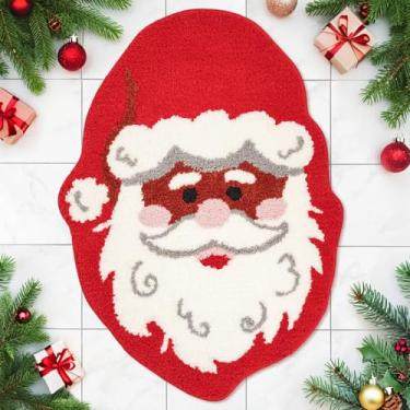 Imagem de Ciazoxa Tapete de Natal preto de Papai Noel, vermelho, tapete de banheiro decorativo de Natal, inverno, tapete de banheiro, capachos de 53 x 73 cm para banheira, casa, sala de estar