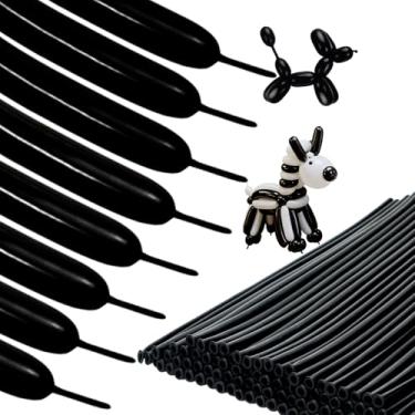 Imagem de 50 balões pretos 260, balões longos espessos para amarrar arco de balão, balões de animais, balões de látex skinny torcidos para decoração de guirlanda de festa de aniversário de crianças, decoração