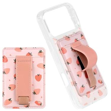 Imagem de Walli Carteira magnética para iPhone, suporte de cartão fino com suporte e alça de dedo, acessório bonito e funcional - Berry Bliss