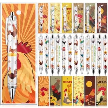 Imagem de Sayglossy 120 canetas de galinhas marcadores de livro a granel galo brindes de festa presentes canetas esferográficas retráteis inspiradoras marcadores de página para diversão temática acessórios de