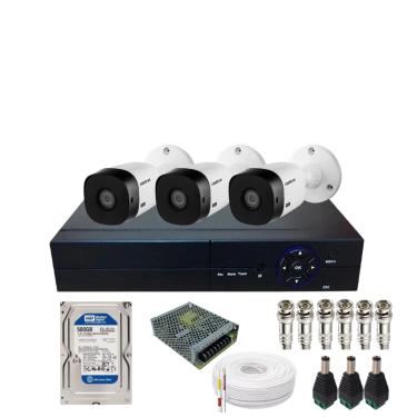 Imagem de Kit CFTV 3 Câmeras Intelbras 1120b Hd Dvr De 04 Canais Alta Performance Acompanha Hd 500gb No Dvr