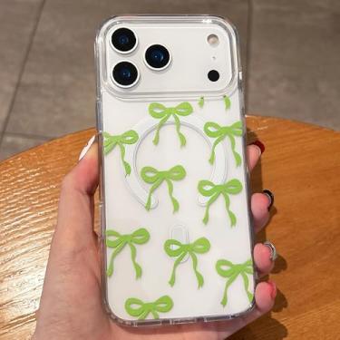Imagem de UEEBAI Capa magnética para iPhone 17 Pro Max, capa de arco compatível com MagSafe, fita fina sem fio, estética, capa protetora antiamarelamento à prova de choque para mulheres e meninas - verde