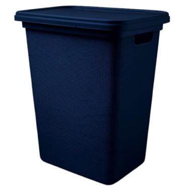 Imagem de Cesto Organizador de Roupa Com Tampa em Plástico Juta 45 Litros (AZUL MARINHO)