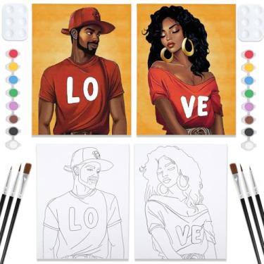 Imagem de Nuberlic Pacote com 2 kits de pintura em tela pré-desenhados para adultos casal beber e pintar para encontros noturnos, festas, sabores, materiais de pintura