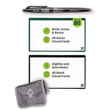 Imagem de Rocketbook Cloud Cards – Cartões de notas reutilizáveis ecológicos com 1 caneta Pilot FriXion ColorStick e 1 pano de microfibra incluído – Conjunto único de 80 (7,6 cm x 12,7 cm)