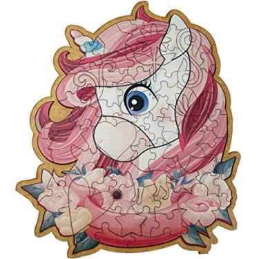 Imagem de Quebra Cabeça 84 Peças MDF Com Moldura Brinquedo Infantil Nível Intermediário Unicórnio