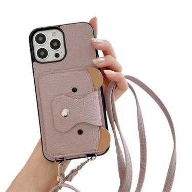 Imagem de Capa de telefone carteira crossbody com cordão para iPhone 14 13 12 Mini 11 Pro XS Max X 8 7 Plus com capa de couro com suporte para cartão, roxo claro, para iPhone 7Plus (8Plus)