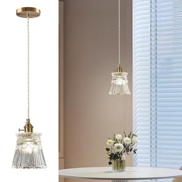 Imagem de dareyu Luminária Pendente De Vidro, Vintage Latão Com Interruptor, Pequena Estilo Fazenda Para Cozinha, Ilha, Sala Jantar, Corredor, Quarto, Bar, Restaurante, Hall Entrada E26 Dourado, 1