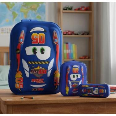 Imagem de kit mochila escolar de costa+lancheira e estojo 3D alto relevo kars az