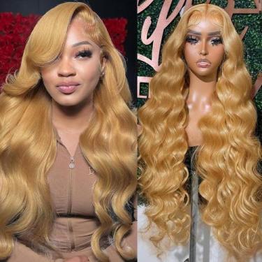 Imagem de Peruca JINNOO Honey Blonde Human Hair 20" com renda HD na frente