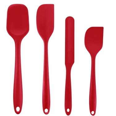 Imagem de Conjunto de espátulas de silicone, espátula de borracha de grau alimentício, 4 espátulas de silicone resistentes ao calor, utensílios de cozinha antiaderentes com design de uma peça para cozinhar