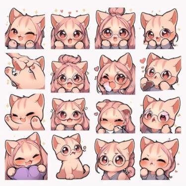 Imagem de Adesivo Kawaii Fofo para Quarto e Caderno Tema Gato Emoji Decorativo 30x30cm