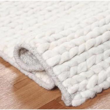 Imagem de FRELISH DECOR Tapete/corredor de lã de algodão premium trançado à mão – Tapete de pé contemporâneo para sala de estar quarto cozinha entrada (7,5 x 2,5 m - marfim)