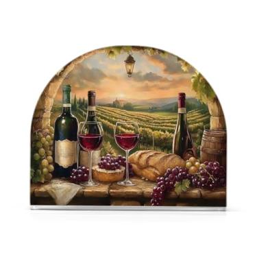 Imagem de Garrafas de vinho tinto com suporte de guardanapo de pão de uvas para porta-guardanapos de papel de mesa acrílico para cozinha coquetel dispensador de lenços de fazenda jantar decoração de casa
