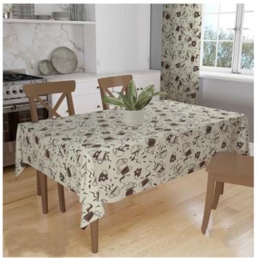 Imagem de Toalha de Mesa Grande Oxford Rústica Decorativa Retangular para 10 a 12 Lugares – Lisa ou Estampada (CAFÉ)