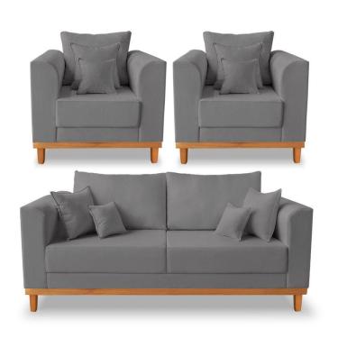 Imagem de Kit Sofá 3 Lugares E 2 Poltronas Beny Viena Suede Cinza