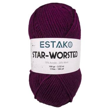 Imagem de Estako Fio penteado estrela - 75% acrílico 25% lã - peso médio macio #4-100 g (3,52 oz) - 170 m (186 jardas) - fio de crochê e tricô (40609 - berinjela)