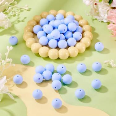 Imagem de 50 contas focais de silicone para caneta, pulseira, cordão de 15 mm, contas de silicone, azul-centáurea, redondo, borracha, espaçador, contas soltas, para chaveiro, colar, joias, artesanato