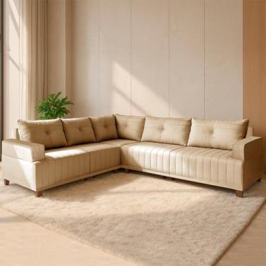 Imagem de Sofá de Canto Leona Luxo Bom Pastor, Linho Bege