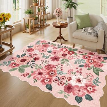 Imagem de DUKINO Tapete de área de 10 x 15 cm, tapete floral antiderrapante lavável para uso interno com pelo baixo e sem queda, tapete leve com design boho para entrada, quarto, quarto infantil, sala de estar
