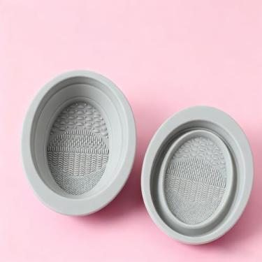 Imagem de Pincel de maquiagem dobrável de silicone e tapete de limpeza de esponja cinza, almofada de limpeza de ferramentas cosméticas multitexturas