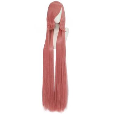Imagem de Peruca de cabelo sintético 150 cm extra longa e reta rosa - yiweisai
