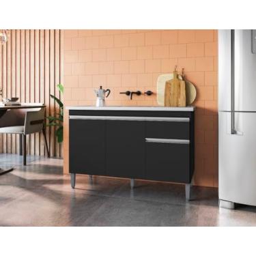 Imagem de Balcão Gabinete de Pia Tatiane 120cm Preto S/Tampo 3 Portas 1 Gaveta