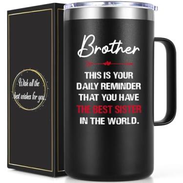 Imagem de Lifecapido Presentes de irmão da irmã, presentes de Natal engraçados para irmão, caneca de café isolada de 590 ml, preta