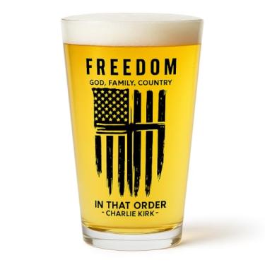Imagem de Glassicle Charlie Kirk Merch – Copo de cerveja inspirado na "camiseta" da Freedom – Presente de Natal conservador para homens – Talheres patrióticos estilo EUA – Presente de bar de Natal para pai ou