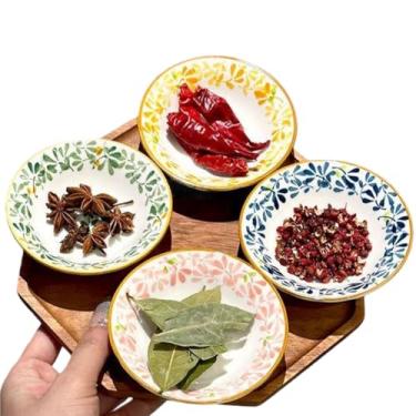 Imagem de Ivymei Pacote com 4 mini pratos de molho de cerâmica de 85 g, tigelas de molho de sushi, molho de soja colorido, tigelas pequenas e fofas para acompanhamentos, sushi, soja, churrasco, condimento
