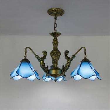Imagem de Lustre de luxo americano para sala de estar, com LED, estilo mediterrâneo, para restaurante, quarto, villa, hotel, café ou bar, luminária pendente de vidro colorido (B 3 lâmpadas)