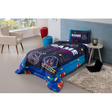 Imagem de Kit Edredom Plush Fofinho Infantil Dupla Face Dream 2 Peças Solteiro - Video Game