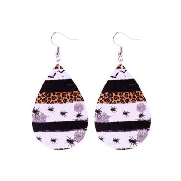 Imagem de BOOZIQ Brincos de Halloween para mulheres, brincos de teia de aranha gótica, de couro sintético, pingente de gota, brinco de bruxa, baile de Halloween, bijuterias, acessórios de emoção, Large, Couro