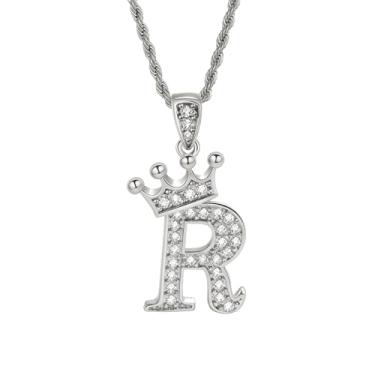 Imagem de Colares femininos com inicial de prata, colar longo com pingente delicado de letra A-Z, colar com nome de coroa, joias para presente feminino, One size, Metal, Sem Pedra Preciosa