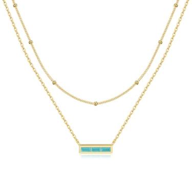 Imagem de Turandoss Colar feminino com pedra do mês de nascimento, banhado a ouro 14K, banhado a ouro 12 meses, 3 pedras preciosas em camadas, joias modernas de aniversário e amizade, presentes para mulheres e