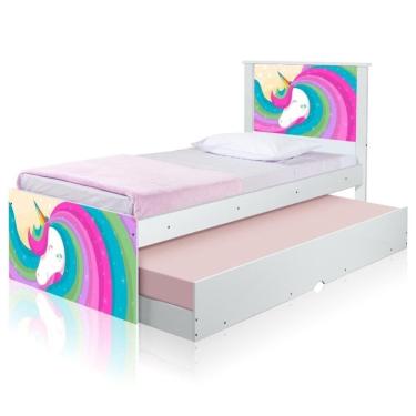 Imagem de Bicama Juvenil Adesivada Unicórnio Arco íris Com Colchões