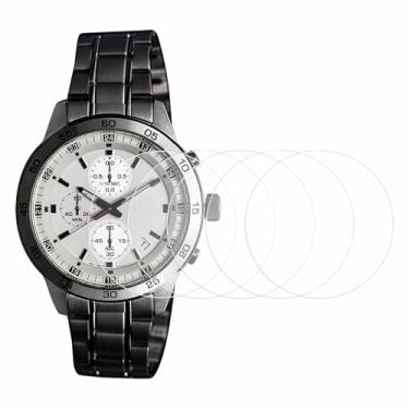 Imagem de HARFINGTON 5 peças protetoras de tela de vidro de relógio 39 mm 9H vidro temperado de alta alumina antiarranhões à prova d'água HD redondo relógio inteligente mostrador cristal face película protetora