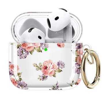 Imagem de Capa compatível com AirPods 4ª geração 2024, carregamento sem fio, à prova de choque, TPU macio, transparente, amarelamento reduzido para AirPods 4, capas com chaveiro dourado (rosa lindo)