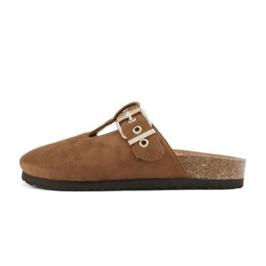 Imagem de Soda Tanika ~ Mule feminino bico redondo fivela sem cadarço, Camurça Russet Imit, 35